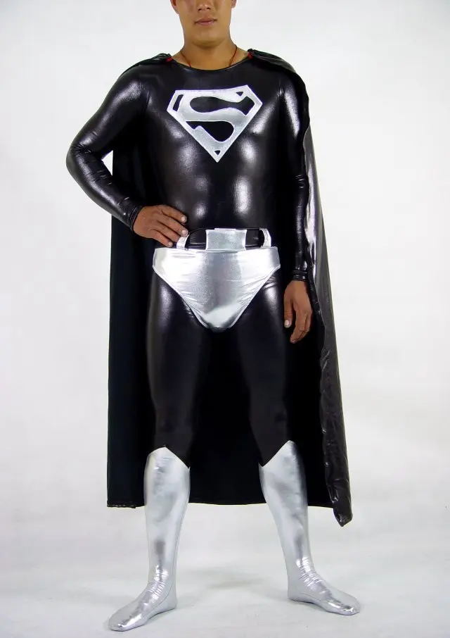 Hot Sale black Adult superman costume Shiny Metallic Full ...