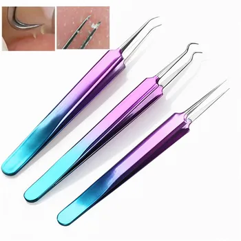 

3Pcs Stainless Steel Blackhead Remover Acne Extractor Remover Needle Kit Bend Curved Pimple Blemish Tweezer Face Care Tool CO958