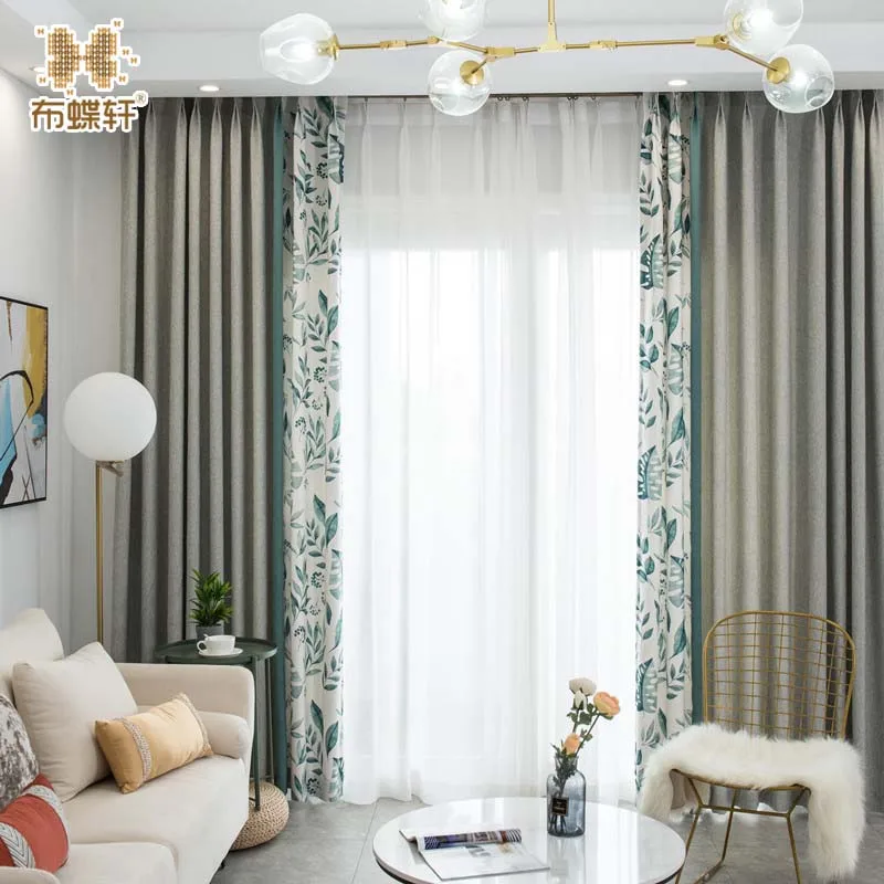

2019 Summer Nordic Pastoral Style Curtains For Living Room Modern Leaves Design Stitching Shades for Study Room