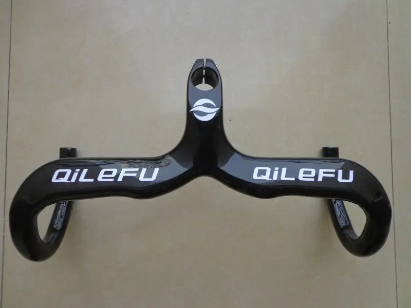 

New arrival QILEFU Road bike 3K full carbon fibre bicycle handlebar and stem integratived with computer stent hole