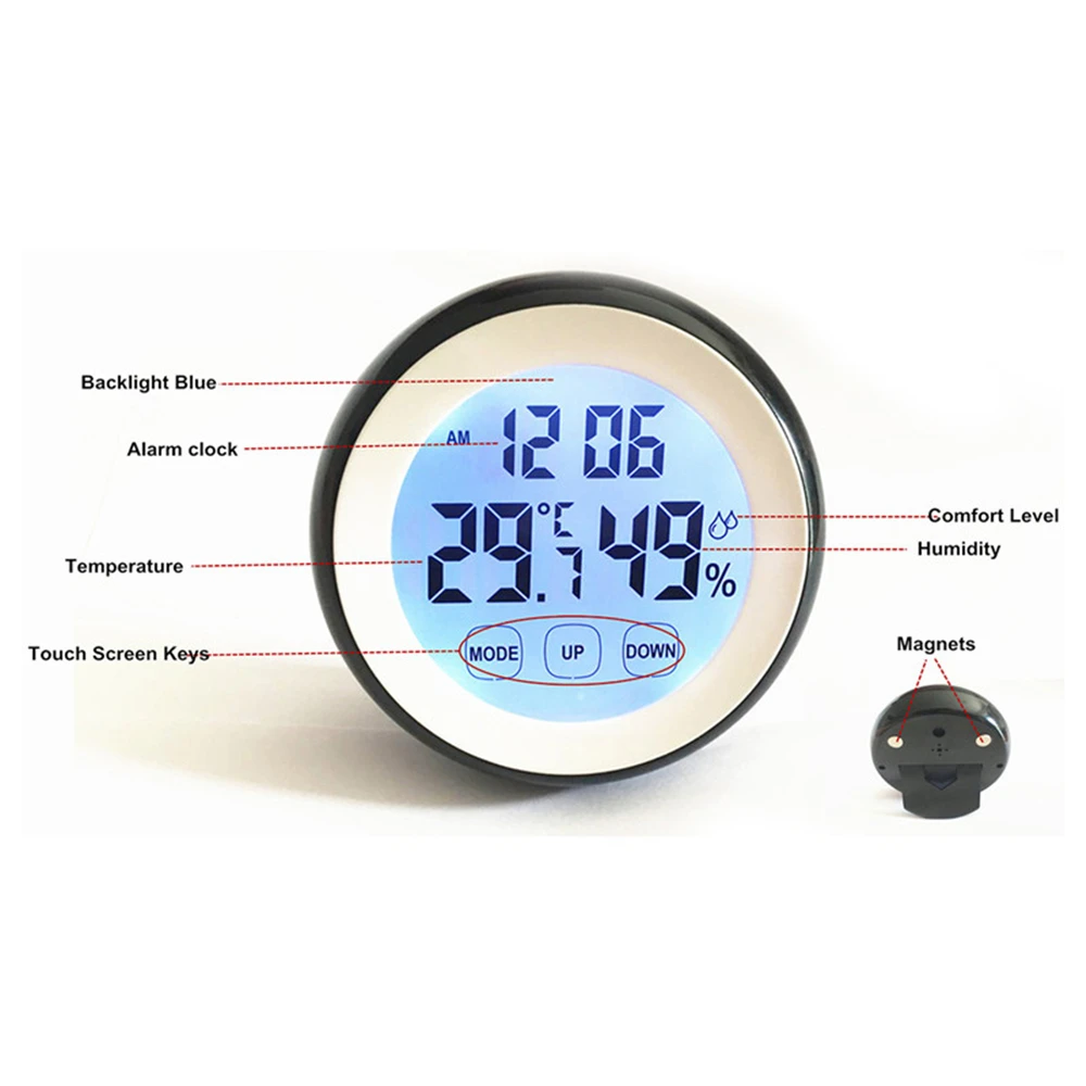 LCD retroiluminación relojes plástico Digital temperatura humedad tiempo función Mini Reloj de pared interior estación meteorológica medidor probador LCD retroiluminación relojes plástico Digital temperatura humedad tiempo función Mini Reloj de pared interior estación meteorológica medidor probador