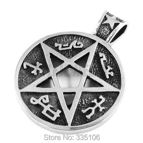 

Pentacle Pentagram Magic Amulet Pendant Stainless Steel Jewelry Om Symbol Buddhism Zen Art Biker Satanism Biker Pendant SWP0327A