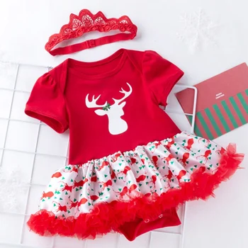 

Red Tutu Lace Summer Dresses Sets Kids Girl Dress+Headband 2Pcs Clothes Set Cute Princess Christmas Bebes 100% Cotton Costume