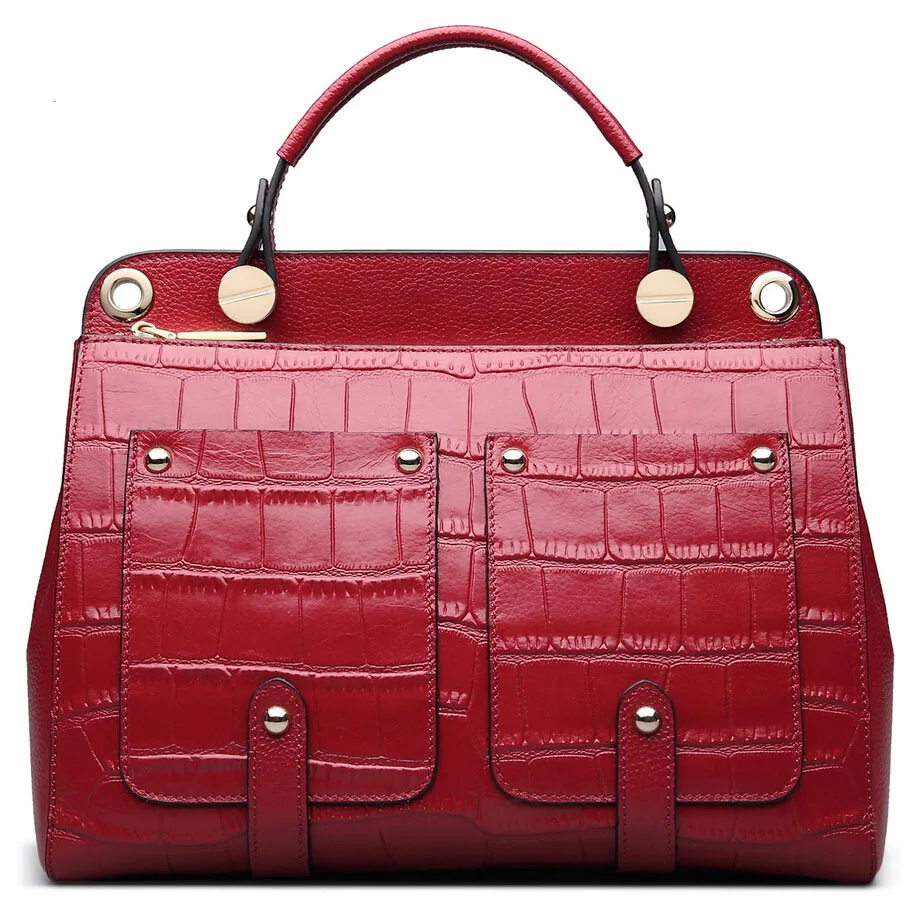 free delivery Genuine Leather Women bag   2016 new crocodile pattern handbag Fashion Rivet Shoulder Messenger Bag