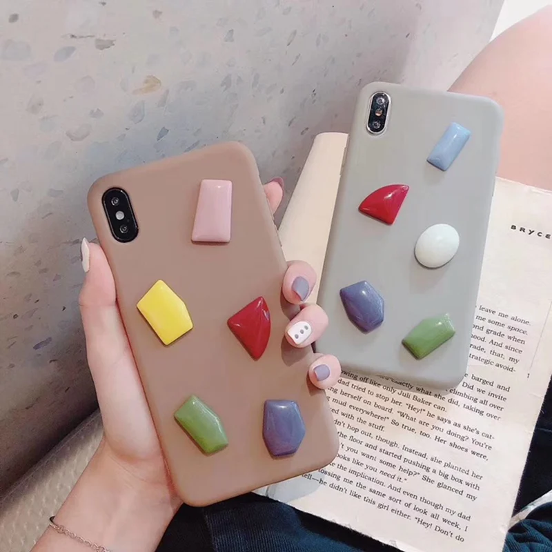 Gray Geometric Color Phone Case for iphone 6 6s 7 8 Plus Brown All-inclusive Anti-drop Silicone Cover XS Max XR X |
