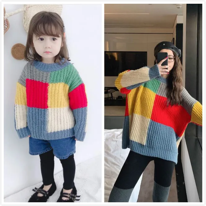 Модные одинаковые свитера в Корейском стиле; сезон осень-зима; Одинаковая одежда для мамы и дочки