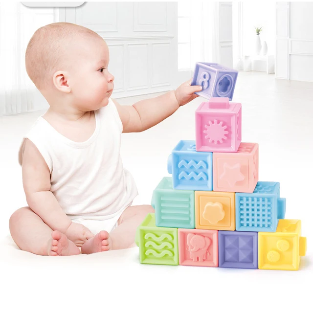 Baby blocks touch toys soft cubes for children montessori bebe kids Toy Building Blocks 3D Massage Rubber Vinyl bath Squeeze Toy 1