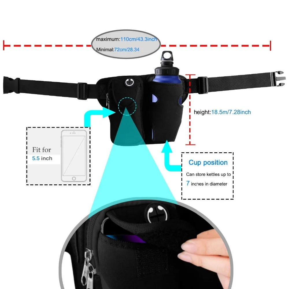 Иезавель БЕГОВОГО Регулируемая Талия пакет с держатель бутылки Водонепроницаемый телефон сумка Открытый Восхождение Пеший Туризм
