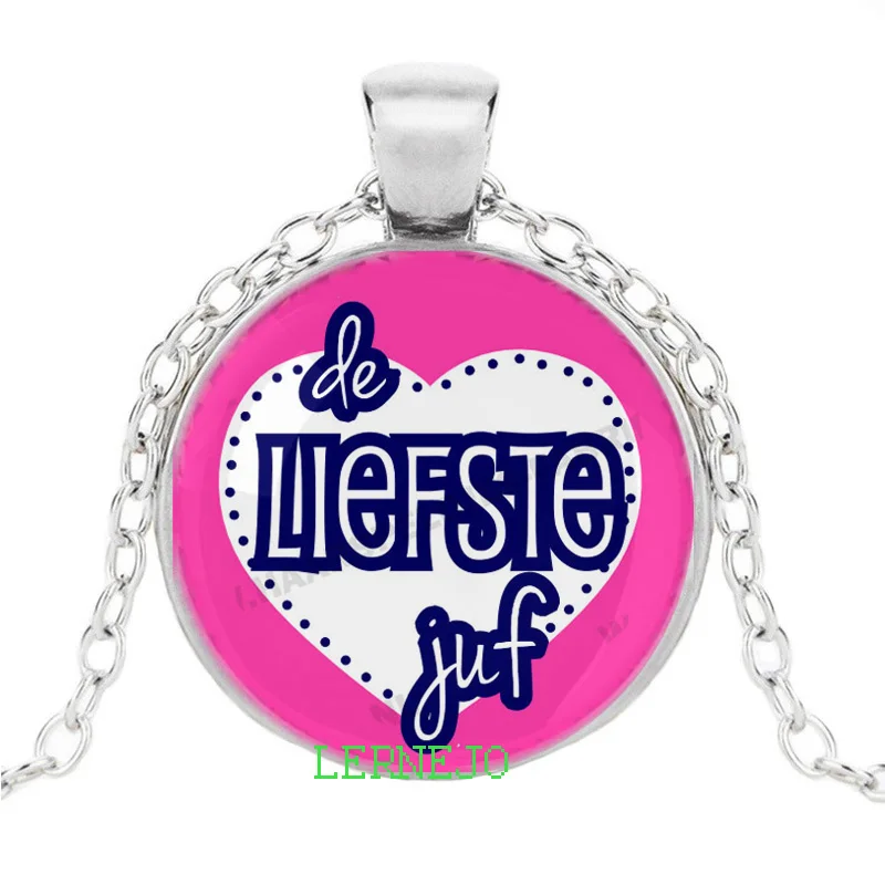 VOOR DE Liefste Juf leukste Meester Glas Ketting Ожерелье Подвеска крутящий момент bedankt juf подарок