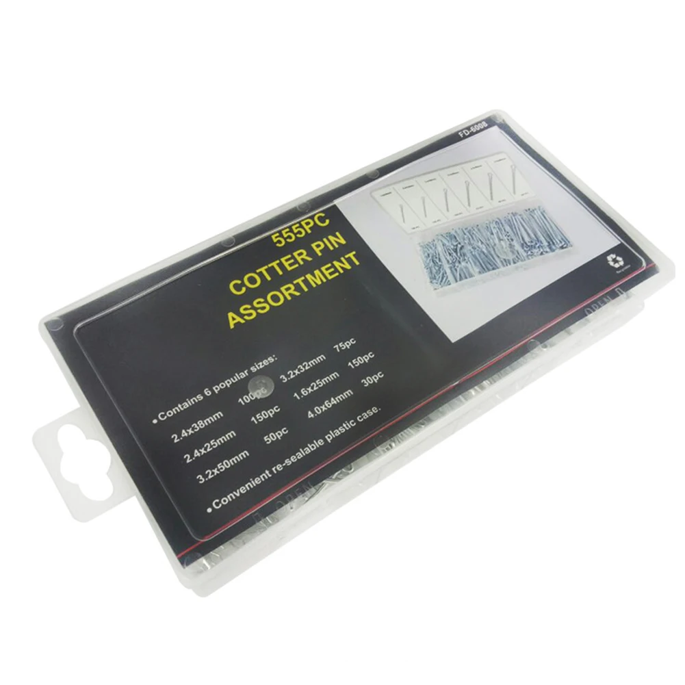 

555pcs Mechanical Industry Wide Use Iron With Case Hitch Cotter Pin Set Anti-Corrosion Assortment Kit Galvanized Fastener Clip