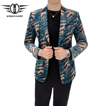 

Plyesxale Leopard Blazer Men 2018 Slim Fit Mens Velvet Blazers Green Man Blazer Casual Suit Jacket Stage Prom Party Wear Q155