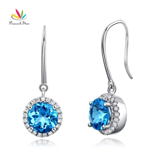 Pea Star Dangle 14k White Gold Swiss Blue Topaz Earrings Natural Pea Star Dangle 14k White Gold Swiss Blue Topaz Earrings Natural 0 298 Ct Diamonds Bridal