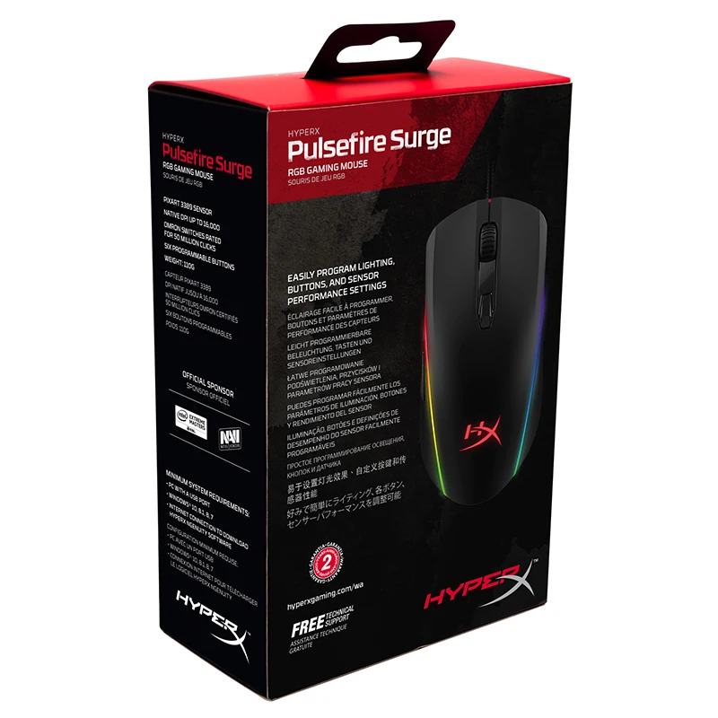 HyperX Pulsefire всплеск высокой точности профессиональная игровая мышь 360 градусов RGB Световой Эффект Электрический плеер мыши HX-MC002B
