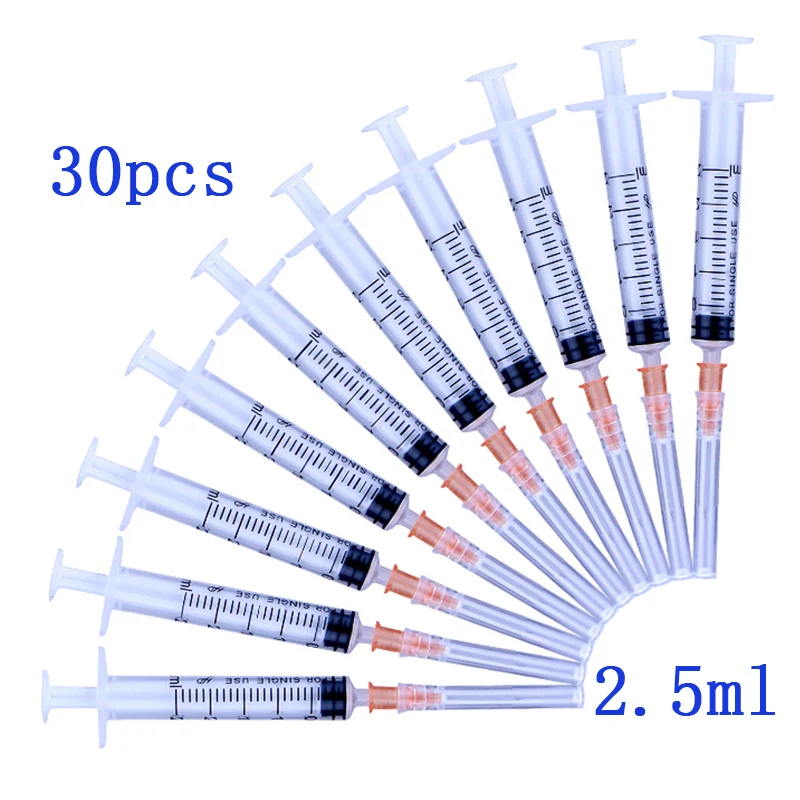 2ml Disposable Plastic Industry Syringe with Needles 2.5ml 3ml sterile Injector , 30pcs