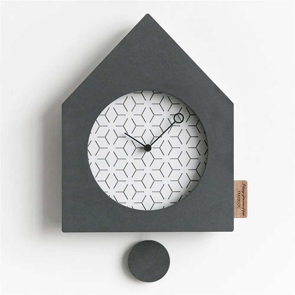 

Modern MDF Board Wall Clock Nordic Round Minimalist Gray Black House Shape Artistic Silently Suzuki Clock for Cafe Home Decor