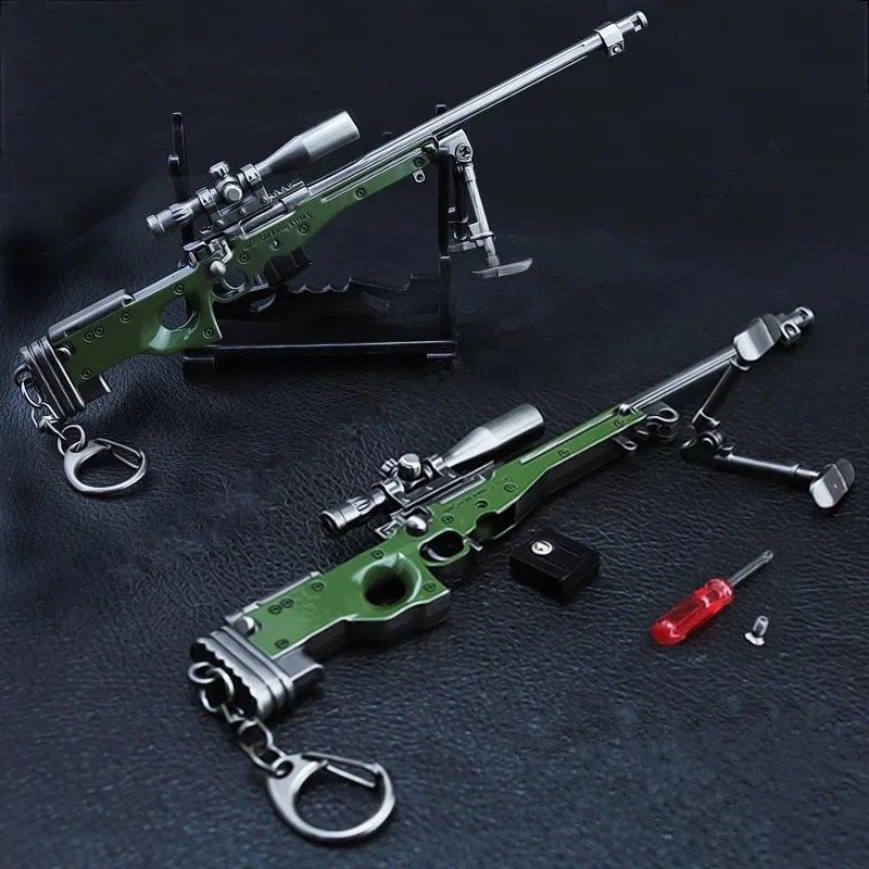 

[New] WWII 17.5 cm Weapon Model 1/6 Scale Rifle Sniper Gun Model Toys PUBG AWM gun alloy model Men game Key chain keychain gift