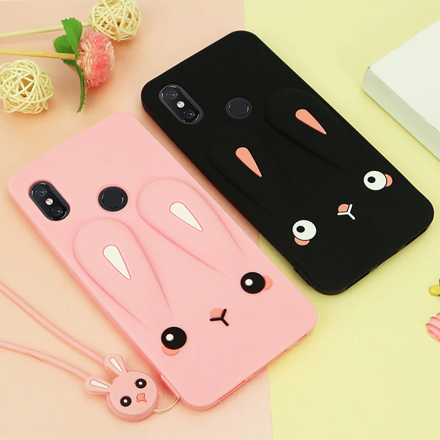 

For Xiaomi Mi Max 3 case Xiaomi max3 cover 3d cute cartoon rabbit with strap soft silicone shockproof phone bag Ritozcase