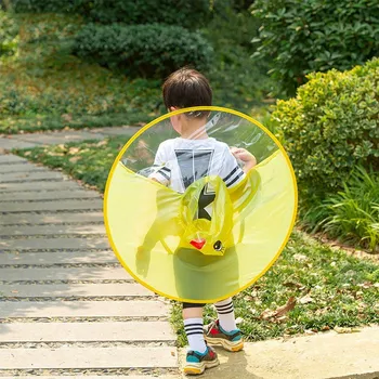 

Yellow Duck Automatic Folding Umbrella Kids Raincoat UFO Cap Umbrella Children Hat Creative Raincoat Gift Student Woman Rain Hat