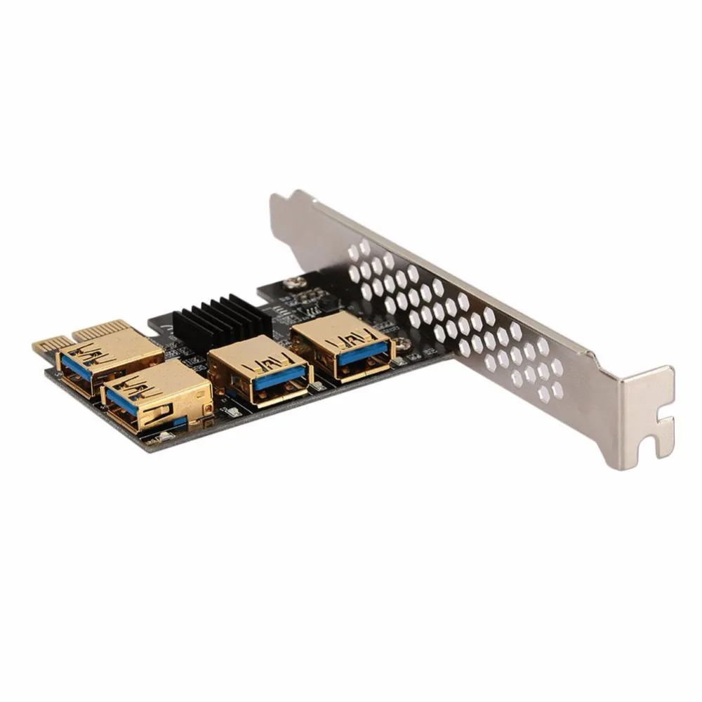 AMZDEAL PCI-E 1X к USB3.0 4 PCI-E 16X Плата расширения позолоченный домашний Черный PCB Плата расширения для GPU майнинга LTC
