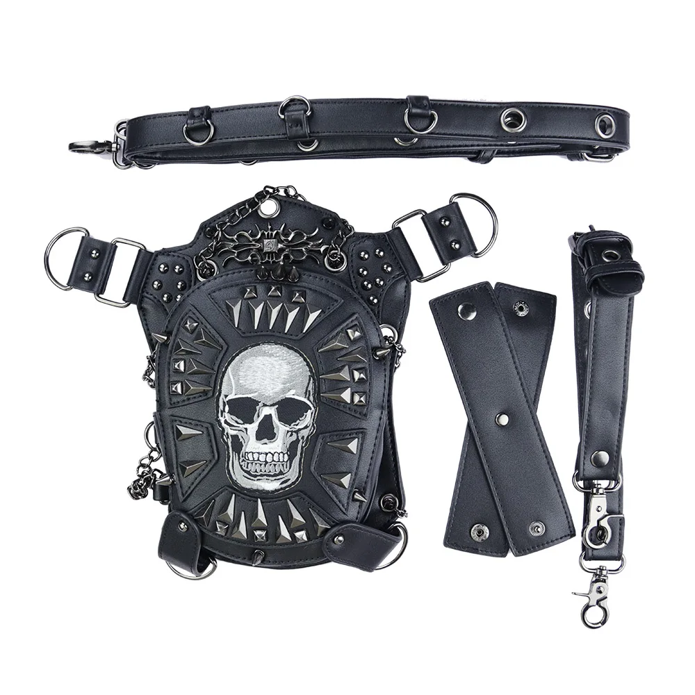 Gótico Steampunk cráneo mujer bandolera cuero remache cintura bolsas moda R Gótico Steampunk cráneo mujer bandolera cuero remache cintura bolsas moda R