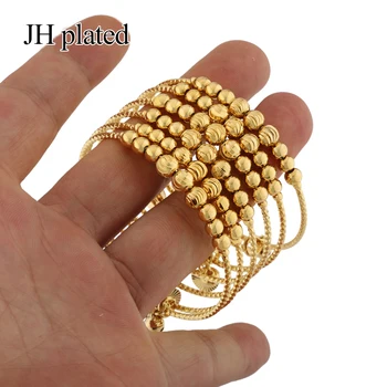 

JHplated African Ethiopia Dubai Fashion gold color bell bangles jewelry women Party wedding gifts Stretchable free size Bracele