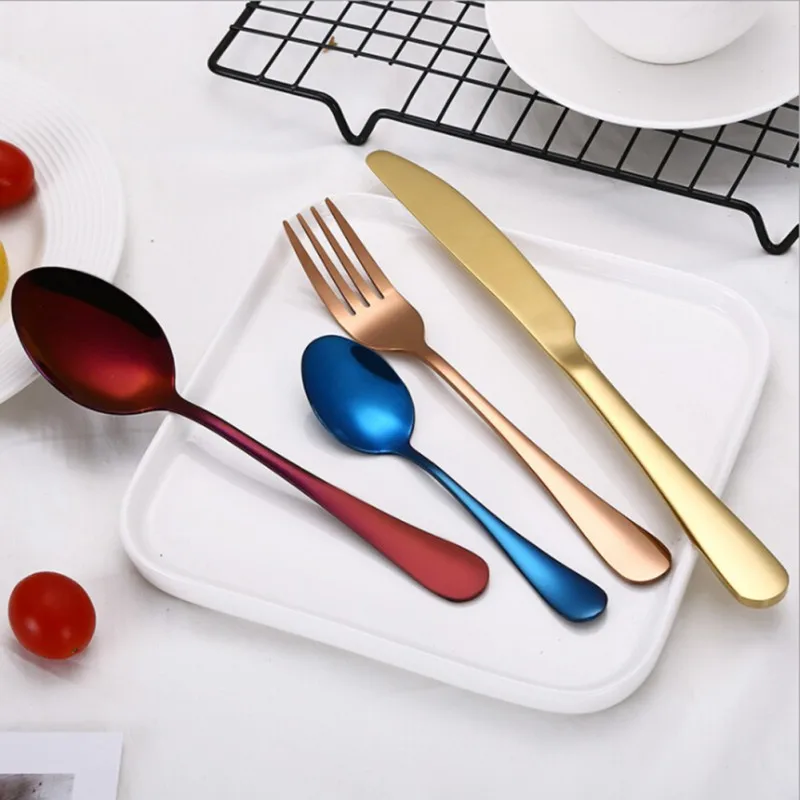 

4PCS/Set Stainless Steel Rainbow Cutlery Set Dinnerware Set Western Food Cutlery Tableware Dinnerware Set Christmas Gift