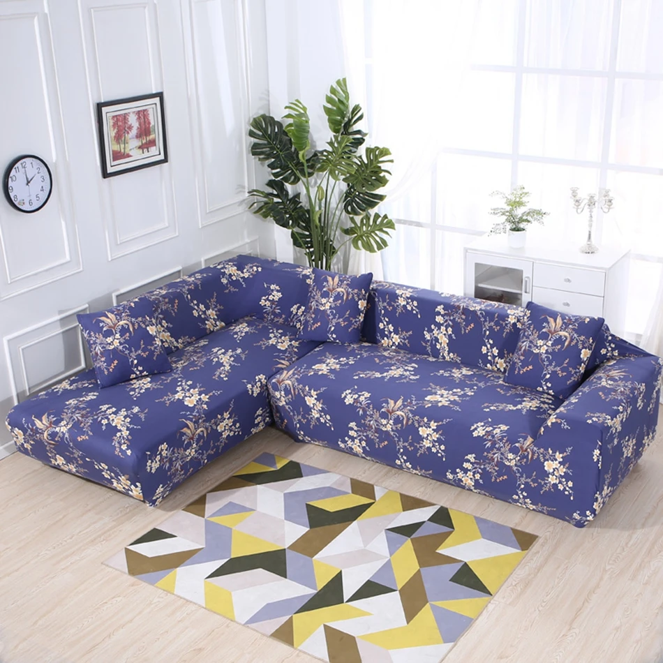 

Purple Flowers Stretch Furniture Covers 2PCS Cushion Cover Universal Stretch L Shape Sofa Covers Multi-size Sectional Sofa Cover