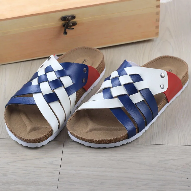 

2018 summer scarpe donna famous brand cork sandals shoes flat heel mixed color slippers plaited pattern sandals for women