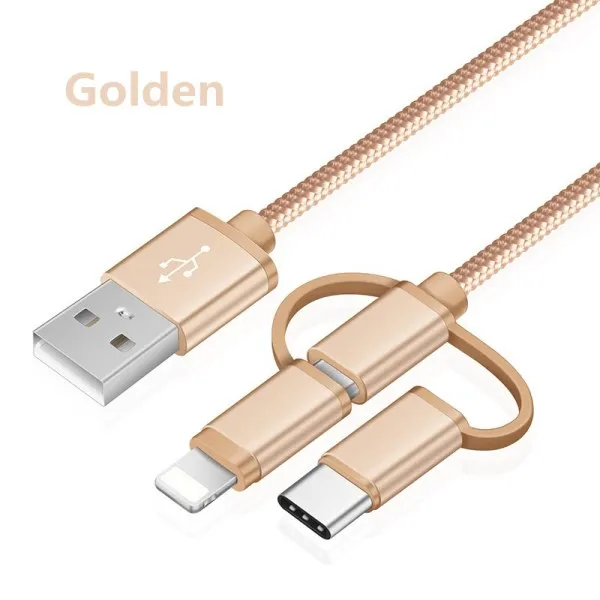 NOHON 3 в 1 Lighting Micro usb type C зарядный кабель для iPhone X 8 7 кабель для быстрой зарядки USB для Oneplus 5 samsung Galaxy S8 - Цвет: Gold