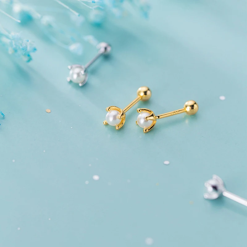 Минималистский стерлингового серебра 925 для женщин простой жемчужный маленькая серьга серьги золотистого цвета модные женские подарки ювелирные изделия