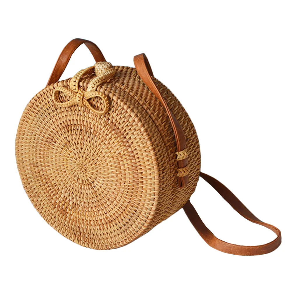Женская соломенная сумка для хранения летняя бамбуковая сумка на плечо сумка-тоут ручная сумка круглая сумка