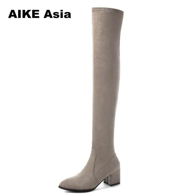 

2018 Fashion Women Boots Spring Winter Over The Knee Boots Fashion Boots Heels Quality Suede Long Boots Comfort Square Heels