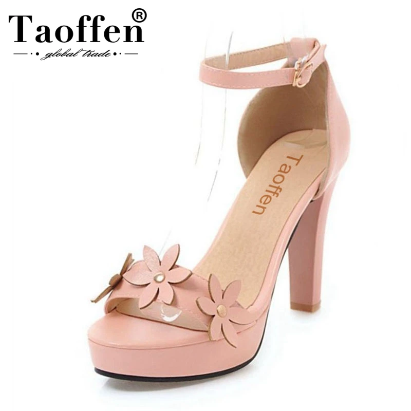 

TAOFFEN Size 31-47 Women Wedding High Heel Sandals Flower Ankle Strap Platform Spike Heel Sandals Summer Shoes Women Footwear