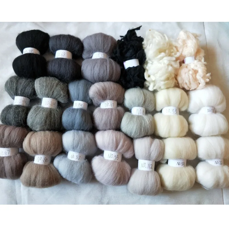 WFPFBEC alpaca Curly Fiber for Wool Felt especially for Poodle/Bichon and Sheep White color 200g 10g/color 20colors