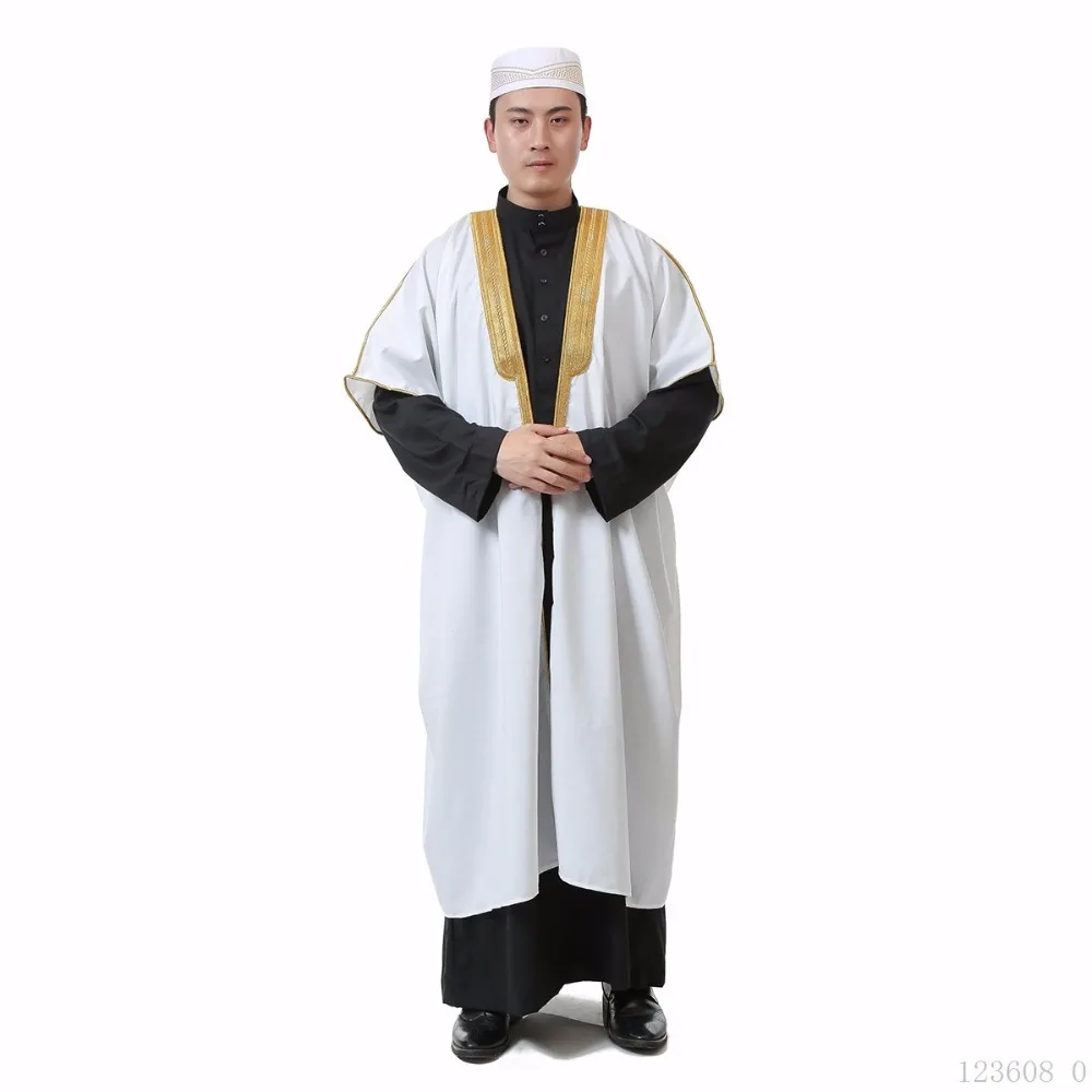 2018 Новый мусульманский Для мужчин с длинным рукавом Thobe Исламская Костюмы саудоаравийском Moslim Jurk Костюмы Для мужчин s кафтан Thobe плюс