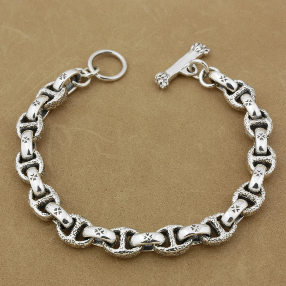925 пробы Серебряный ручной работы мужской Байкерский панк браслет 8H011|bracelet stone|silver