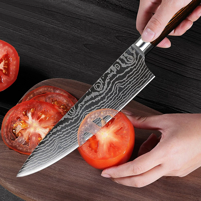 Chef Knife Imitation Damascus steel 7CR17 440C Santoku kitchen Knife Sharp Cleaver Slicing Knife Gift Knife High quality