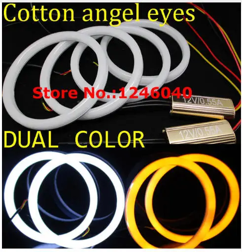 

4PCS Dual color White&amber Cotton LED Angel eyes halo ring kit DRL turn signal sizes:70/80/90/100/106/110/120/126/131/146mm
