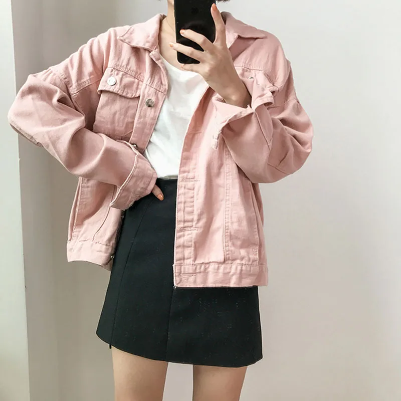 Bright Colors Denim jacket 2018 Spring New Casual Jean Jackets Women Long Sleeve Lapel Single Breasted Jacket Basic Coats