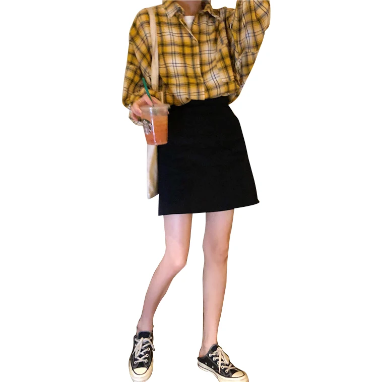 

Women Summer Loose Plaid BF style Shirt Jacket Female Student Retro Joker chic cute Japan Korea Thin Long Sleeve Sun Top