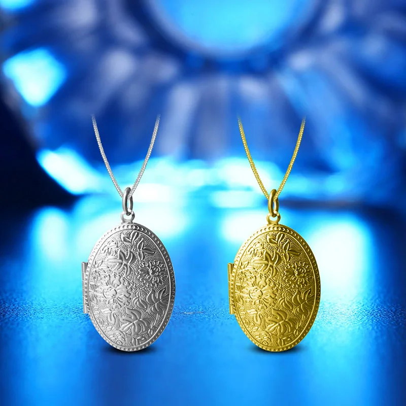

TJP 1pcs 2019 New Flower Oval Expanding Photo Locket Pendants Necklaces Silver/Gold Album Box Chokers Jewelry Gifts