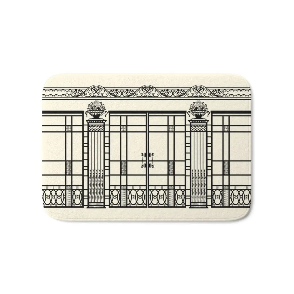 ART DECO, ART NOUVEAU IRONWORK Black And Cream Bath Mat 17" x 24