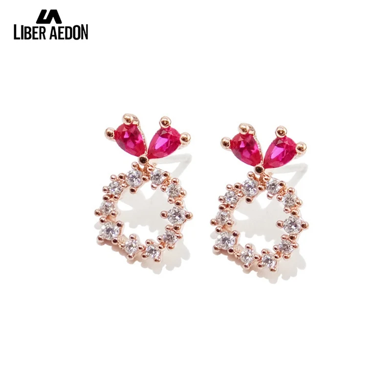 Liber Aedon Korea Women Drop Earrings 925 Sliver CZ Crystal Coloured circle Pendant Woman Fashion Jewelry In Gift Box | Украшения и