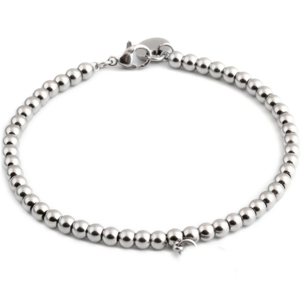 

Hot Trendy Silver Color Stainless Steel Beads Bracelets Female Women Bangles Jewelry Bracelet
