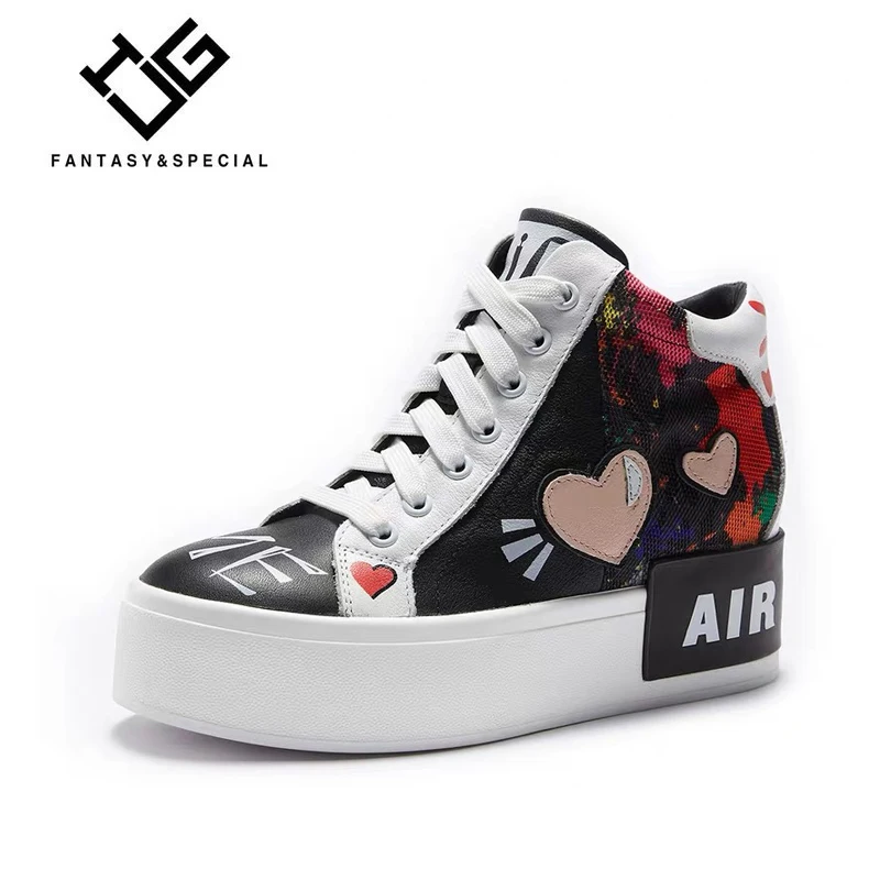 

IGU Flat Shoes For Women Genuine Cow Leather Women Thick Bottom High Top Street Breathable Female Platform Shoes Sapatos Mulher