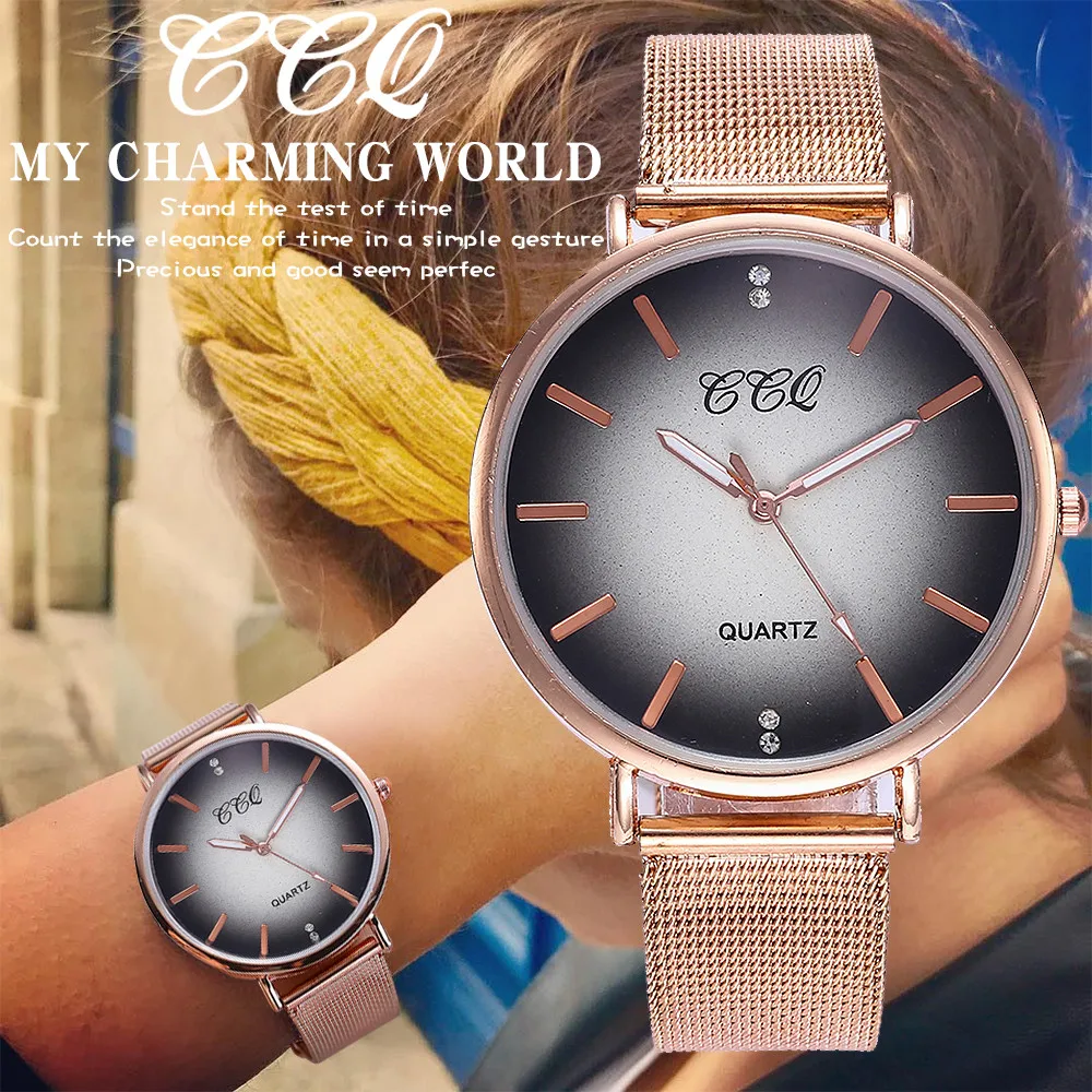 

CCQ Brand Mesh Watch Unique Watches Casual Women Quartz Wristwatches Relogio Feminino minimalist Ladies Clock Hot Sale 533
