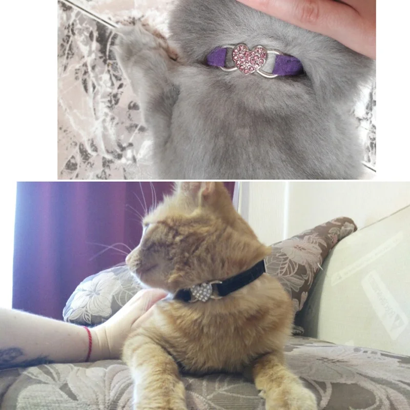 Heart-Charm-and-Bell-Cat-Collar-Safety-Elastic-Adjustable-with-Soft-Velvet-Material-5-colors-pet
