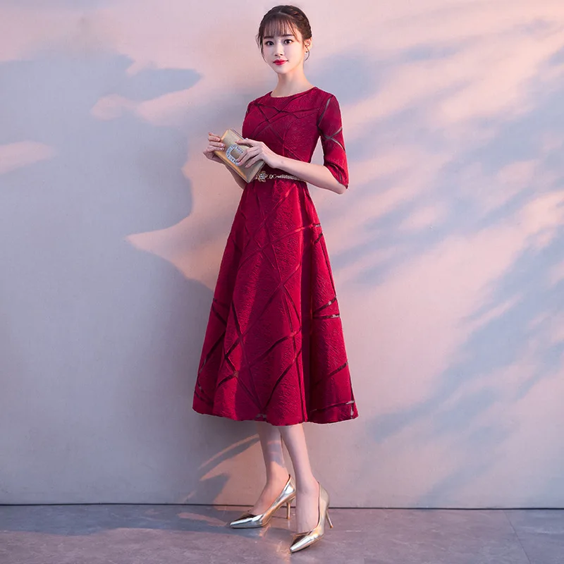 New Sexy Slim O-Neck Dress Evening Dress Chinese Wedding Toast Dress Improved Qipao Vestidos Size S-XXL