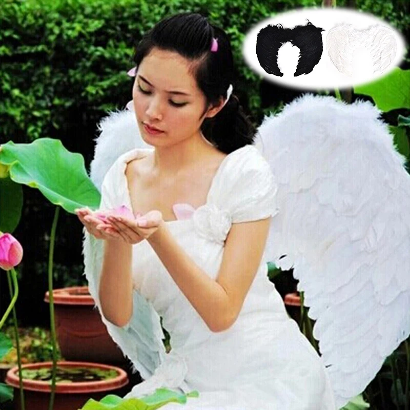 

4 Sizes Feather Fairy Angel Wings Hen Night Fancy Dress Costume Halloween Party Event Supplies Fashion Black White Color