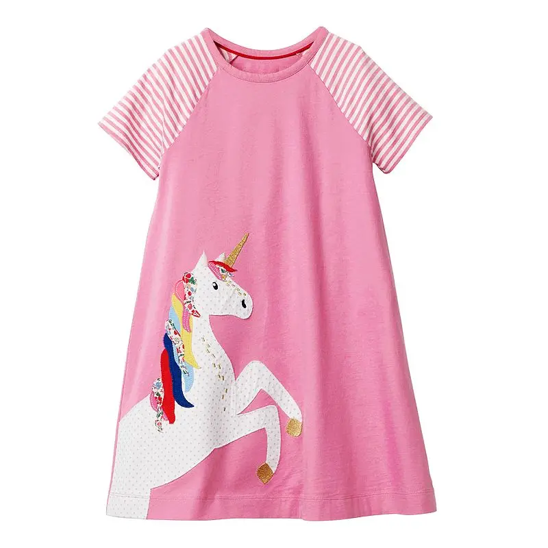 Платье для маленьких девочек с аппликацией в виде животных, Vestidos, полосатые хлопковые детские праздничные платья с единорогом для девочек, одежда костюм принцессы для детей возрастом от 2 до 7 лет - Цвет: 94